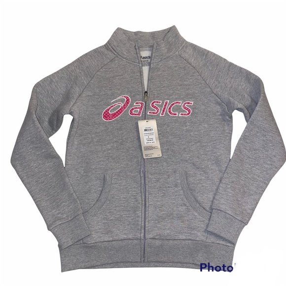 Asics Womens Logo‎ Fleece Full Zip Mock Neck Jacket Heather Gray, Size Sm NWT - Picture 1 of 8